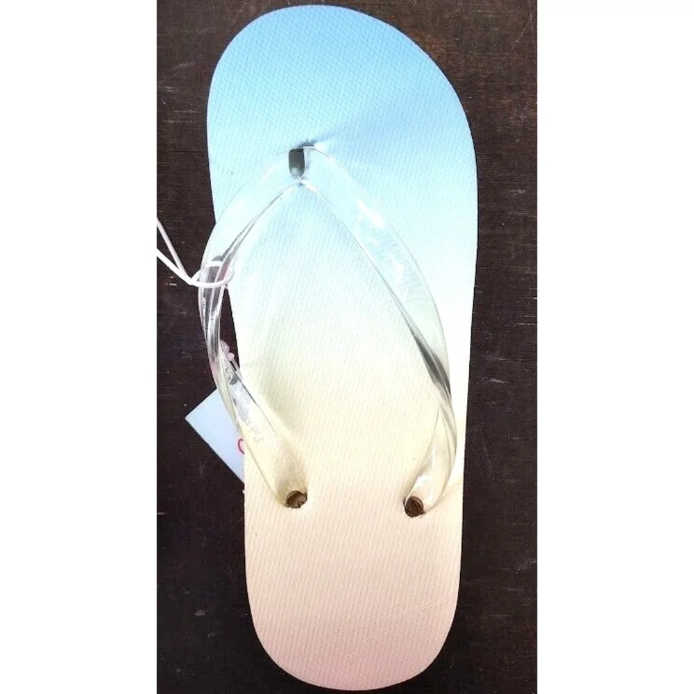 Cat & Jack Kids Flip Flops‎ Rainbow Ombre Clear Straps Size S 13/1